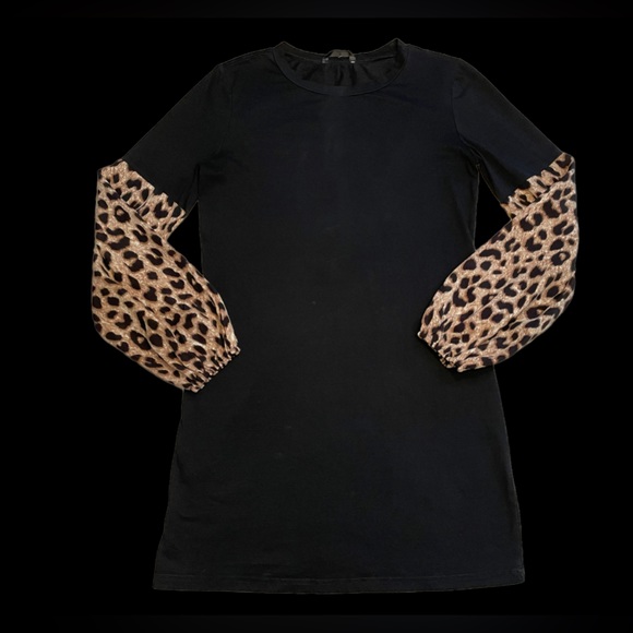Black Dress with Leopard Printed Sleeves - Picture 10 of 16